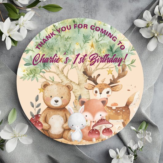 Gekke Verjaardag van bosdieren Ronde Sticker