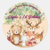 Gekke Verjaardag van bosdieren Ronde Sticker (Voorkant)