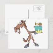gekke verjaardagspaard met taart cartoon briefkaart (Voorkant / Achterkant)