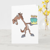 gekke verjaardagspaard met taart-cartoon kaart (Gele Bloem)