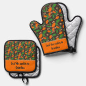 Gekke verspreide herfst laat eikels achter ovenwant & pannenlap set (Voorkant / Achterkant)