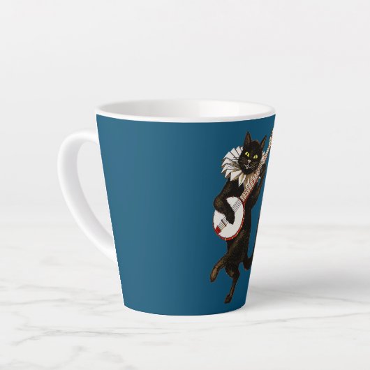 Gekke vogelkat dat banjo speelt Latte Mok (Linkerhoek)