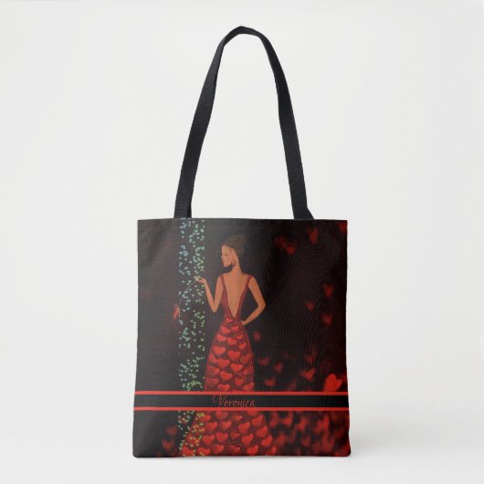 Gekke vrouw in rode jurk Canvas tas (Voorkant)