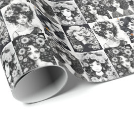 Gekke vrouwen in zwart en wit cadeaupapier
