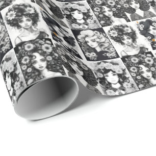 Gekke vrouwen in zwart en wit cadeaupapier
