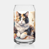 Gekke Waterverf Calico Cat en Butterflies Blikvorm Glas (Voorkant)