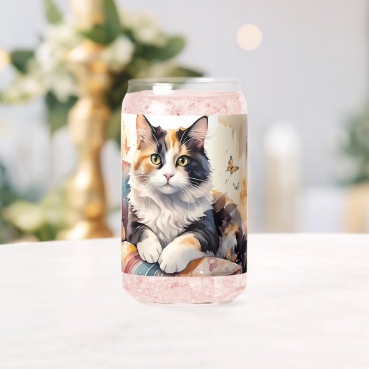 Gekke Waterverf Calico Cat en Butterflies Blikvorm Glas (Insitu (Huwelijk))
