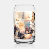 Gekke Waterverf Calico Cat en Butterflies Blikvorm Glas (Links)
