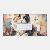 Gekke Waterverf Calico Cat en Butterflies Bureaumat (Keyboard & Muis)