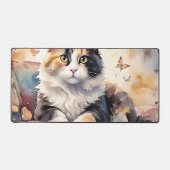 Gekke Waterverf Calico Cat en Butterflies Bureaumat (Voorkant)