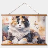 Gekke Waterverf Calico Cat en Butterflies Hangend Wandkleed (Voorkant)