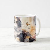 Gekke Waterverf Calico Cat en Butterflies Koffiemok (Voorkant rechts)