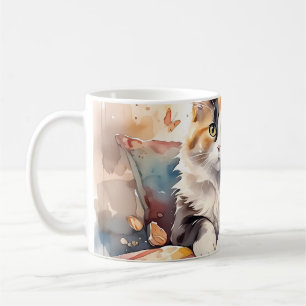 Gekke Waterverf Calico Cat en Butterflies Koffiemok