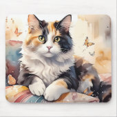 Gekke Waterverf Calico Cat en Butterflies Muismat (Voorkant)