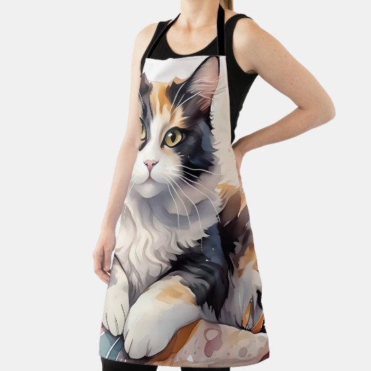Gekke Waterverf Calico Cat en Butterflies Schort (Insitu)