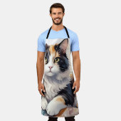 Gekke Waterverf Calico Cat en Butterflies Schort (Gedragen)