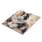 Gekke Waterverf Calico Cat en Butterflies Tegeltje (Zijkant)