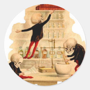 Gekke Wetenschappelijke Skeletten Ronde Sticker