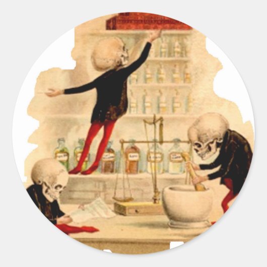 Gekke Wetenschappelijke Skeletten Ronde Sticker (Voorkant)