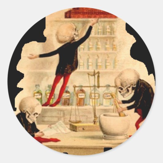 Gekke Wetenschappelijke Skeletten Ronde Sticker (Voorkant)
