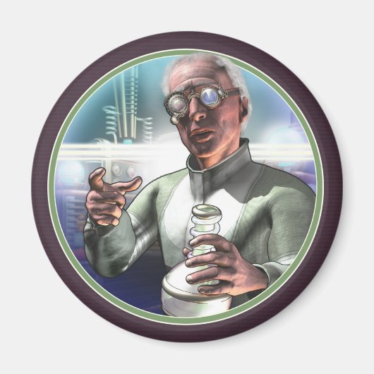 Gekke wetenschapper #1 ronde magneet (Voorkant)