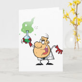 Gekke wetenschapper die bubbelende Erlenmeyer houd Kaart (Gele Bloem)