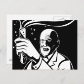 gekke wetenschapper houdt testbuis tegen briefkaart (Voorkant / Achterkant)
