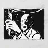 gekke wetenschapper houdt testbuis tegen briefkaart (Voorkant)