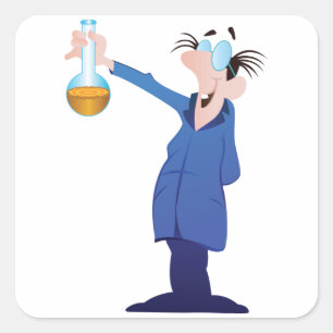 Gekke Wetenschapper met Bekerglas Plezierige Weten Vierkante Sticker