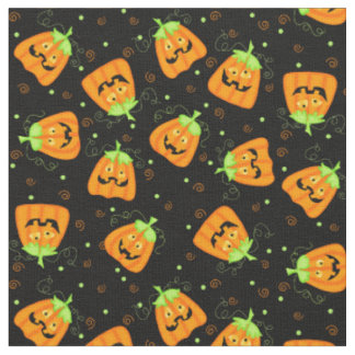 Gekke Whimsy Halloween Pumpkin op Black Stof