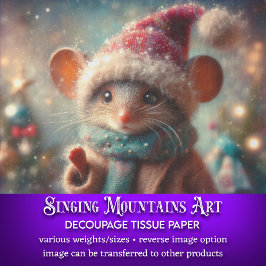 Gekke Wintermuis in Festieve Hoed Decoupage Tissuepapier