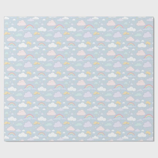 Gekke wolken en regenbogen cadeaupapier (Vlak)