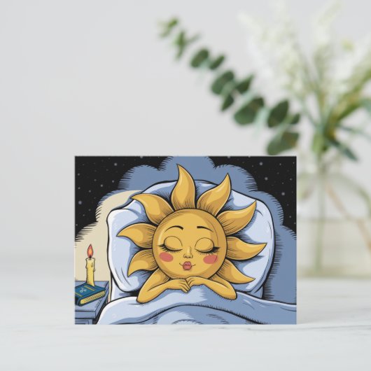 Gekke zonneschijn in bed briefkaart (Staand voorkant)