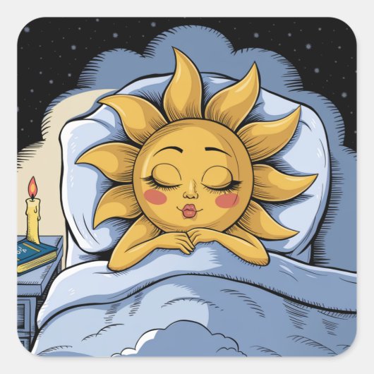 Gekke zonneschijn in bed vierkante sticker (Voorkant)