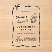 Gekke Zwart Handgetekende Verloving Feest Acryl Uitnodigingen (Voorkant)