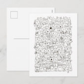 Gekke zwart-wit "Cats and Co" Doodle Feestdagenkaart (Voorkant / Achterkant)