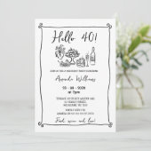 Gekke zwarte hand getekend 40ste verjaardag kaart (Staand voorkant)