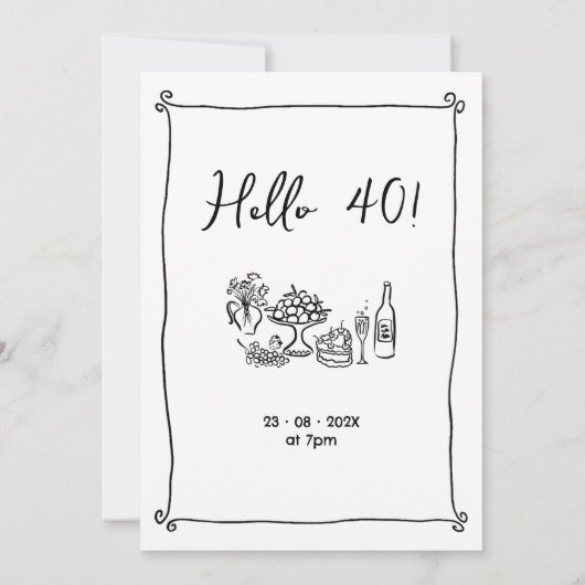 Gekke zwarte hand getekend 40ste verjaardag kaart (Achterkant)