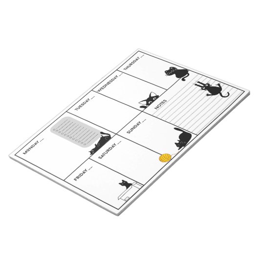 Gekke zwarte kat A4 wekelijks pad Notitieblok (Schuin)