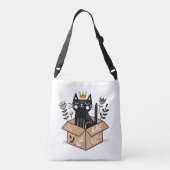 Gekke zwarte kat in een doos met kroon crossbody tas (Achterkant)