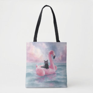 Gekke zwarte kat in Flamingo Float Tas