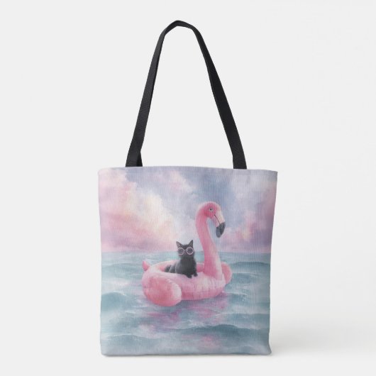 Gekke zwarte kat in Flamingo Float Tas (Achterkant)