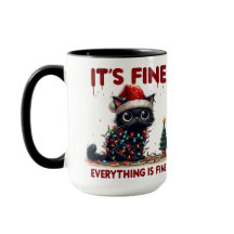 Gekke zwarte kat in kerstverlichting