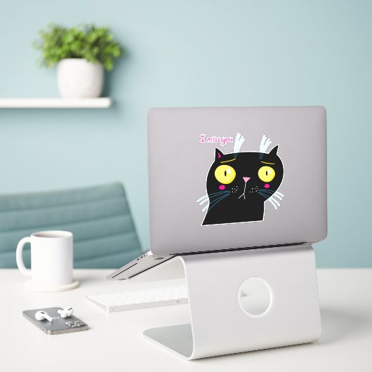 gekke zwarte kat sticker (Laptop op bureau)