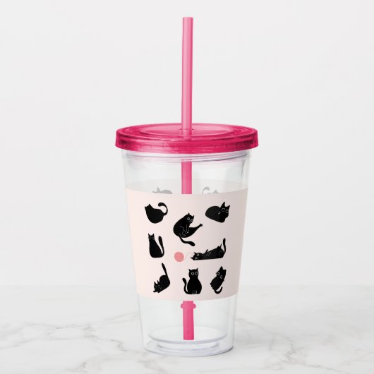 Gekke zwarte katten acryl drinkbeker (Voorkant)