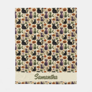 Gekke zwarte katten en Halloween pompoenen Fleece Deken