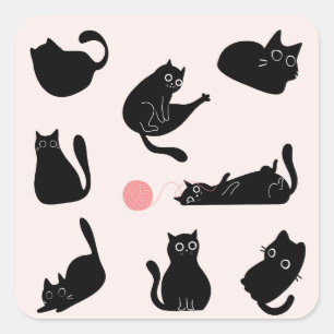 Gekke zwarte katten vierkante sticker