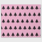 Gekke zwarte kerstbomen op lichtroze cadeaupapier (Vlak)