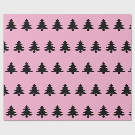 Gekke zwarte kerstbomen op lichtroze cadeaupapier (Vlak)