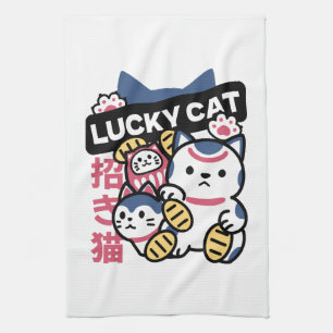 Gekko Kat Maneki Neko – Japanse Gelukskat Theedoek